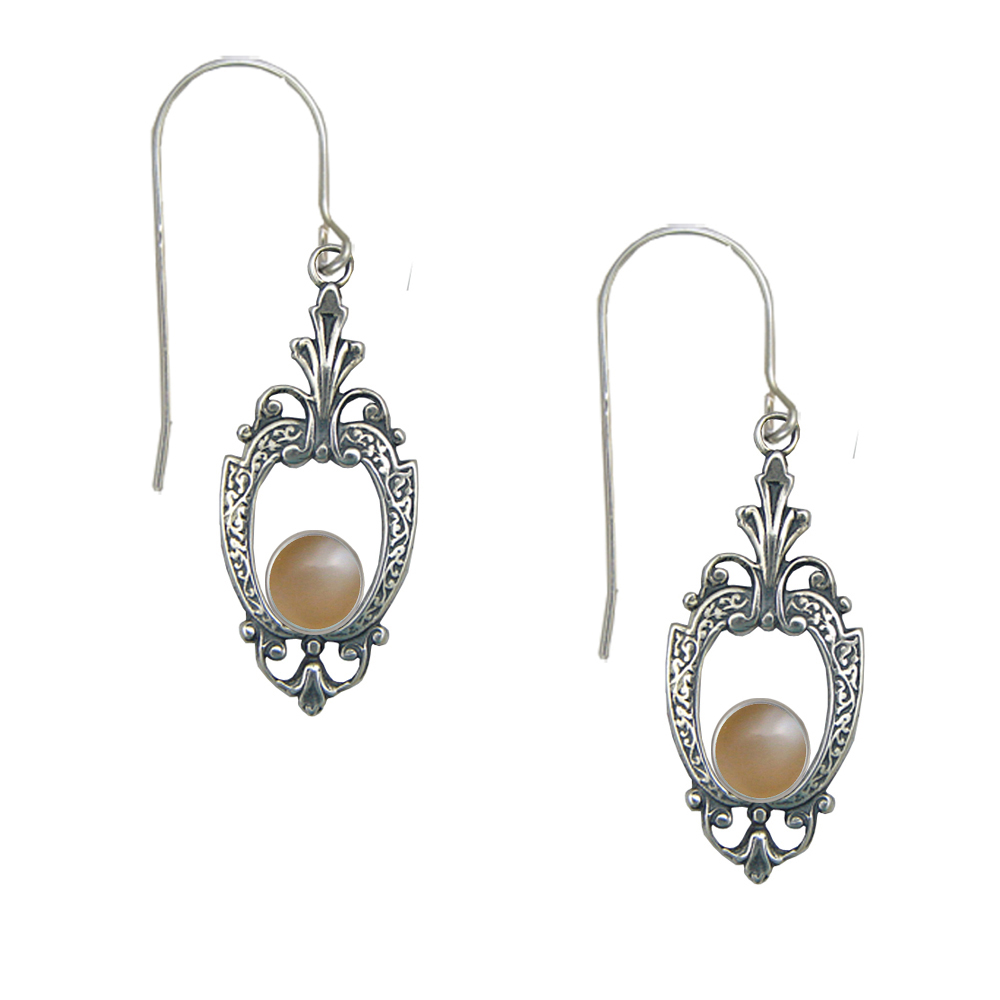 Sterling Silver Victorian Peach Moonstone Drop Dangle Earrings